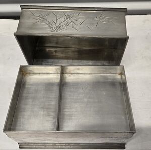 Antique 1920 Chinese Kut Hing Pewter Swatow Dragon Jewelry Trinket Box